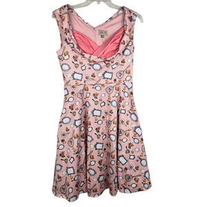 Lindy Bop Ophelia Pink Mirror Floral Dress 10 Pinup Rockabilly Retro Swing